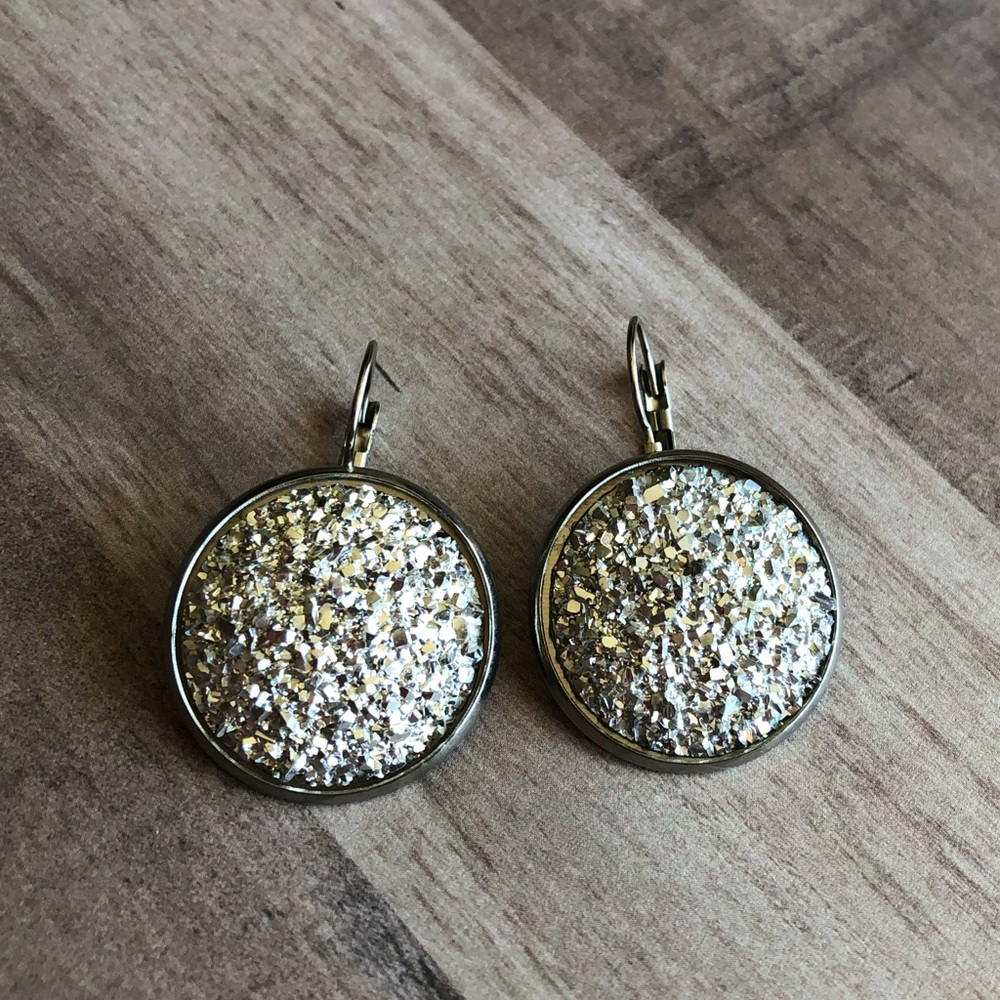 Silver Faux Druzy Stainless Steel Drop Earrings! - Picture 6 of 11